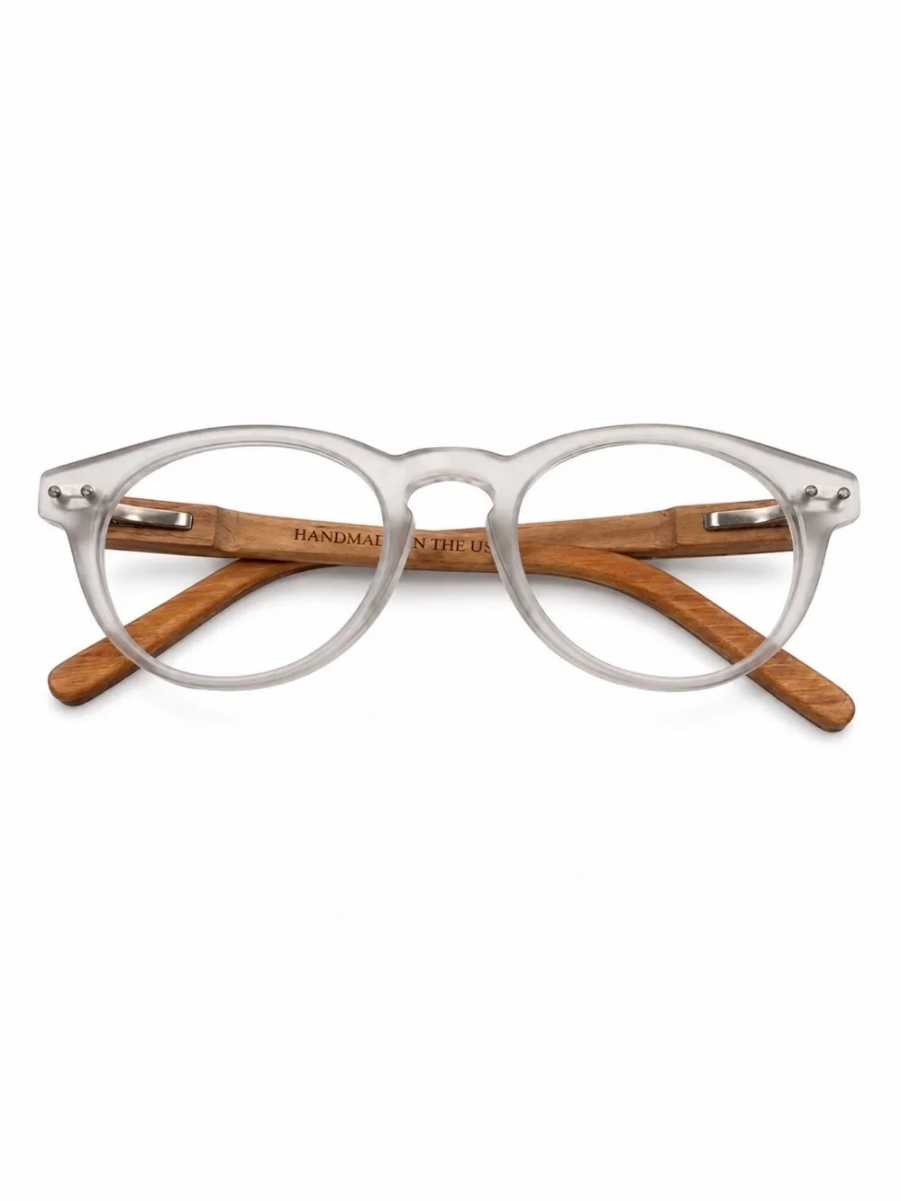 DRIFT Eyewear Clear Round Glasses Wood Temples Handmade USA Never Worn